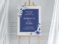 Personalised Navy Blue Wedding Welcome Sign – Elegant Floral Design – Portrait