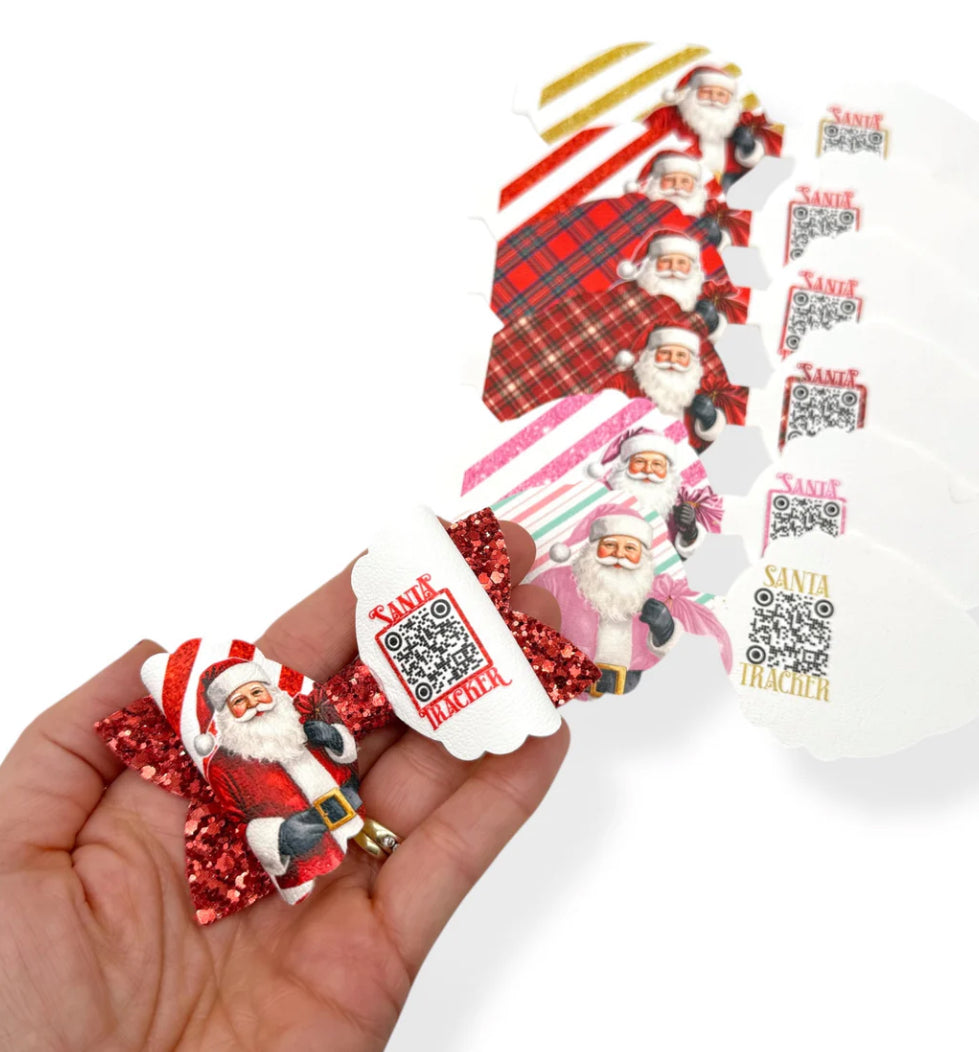 New Santa tracker leatherette hair bows 4”