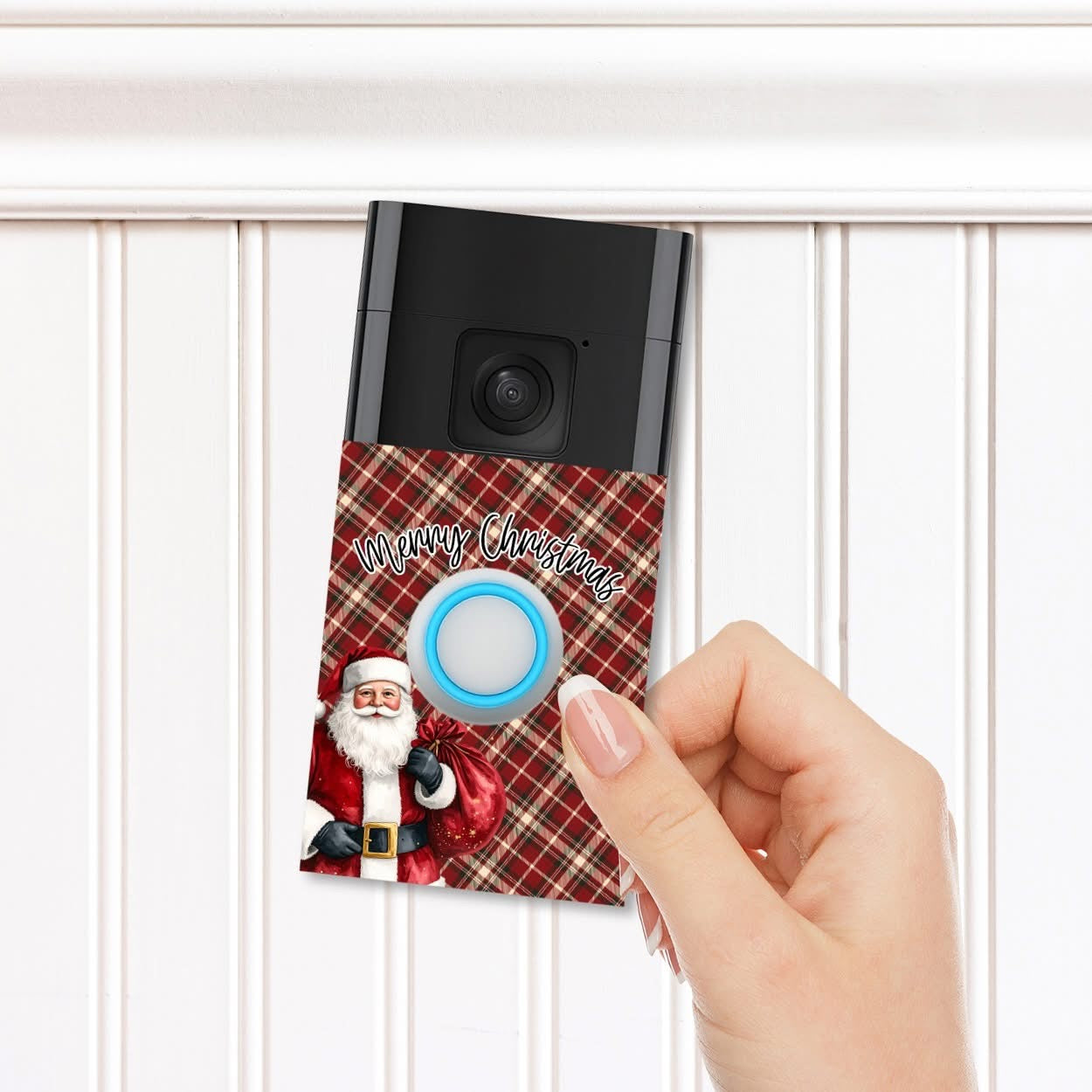 DOORBELL STICKER - RING 2ND GEN- tartan christmas- UV DECAL