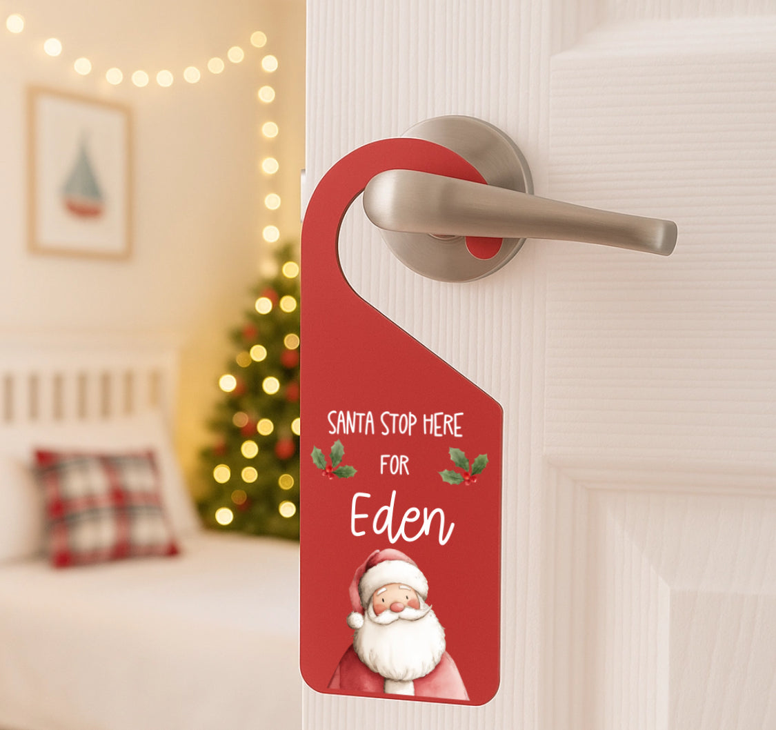 Personalised santa stop here door hanger
