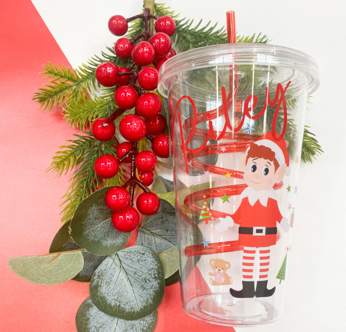 Personalised acrylic elf cup and straw