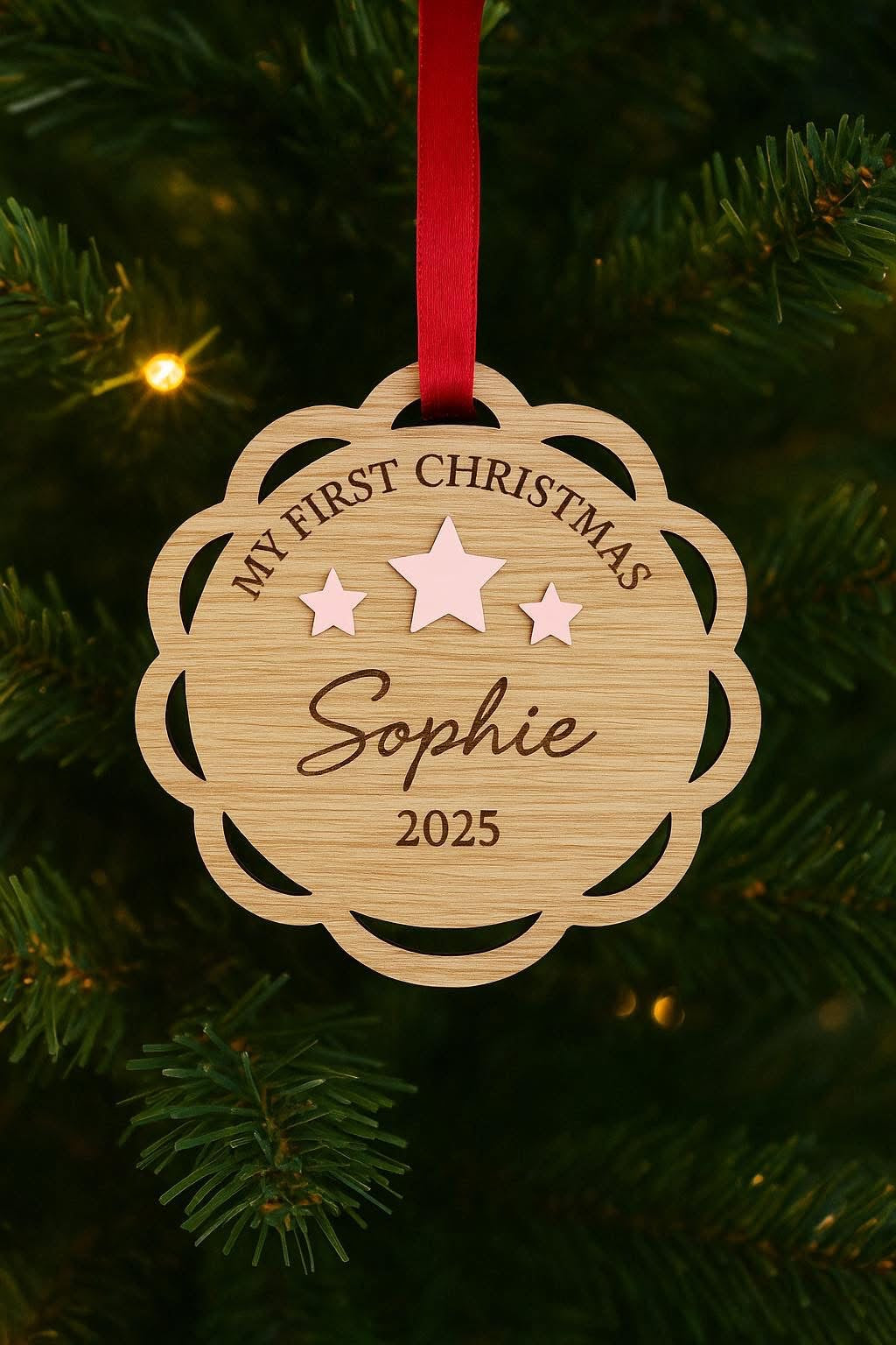 My First Christmas Bauble – Personalised Oak Veneer Ornament