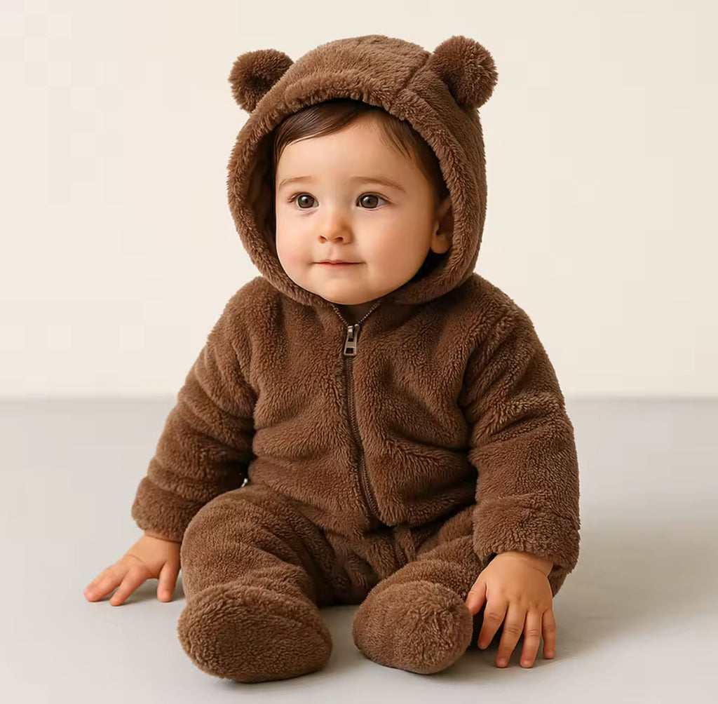 Baby fluffy all in one bear suit