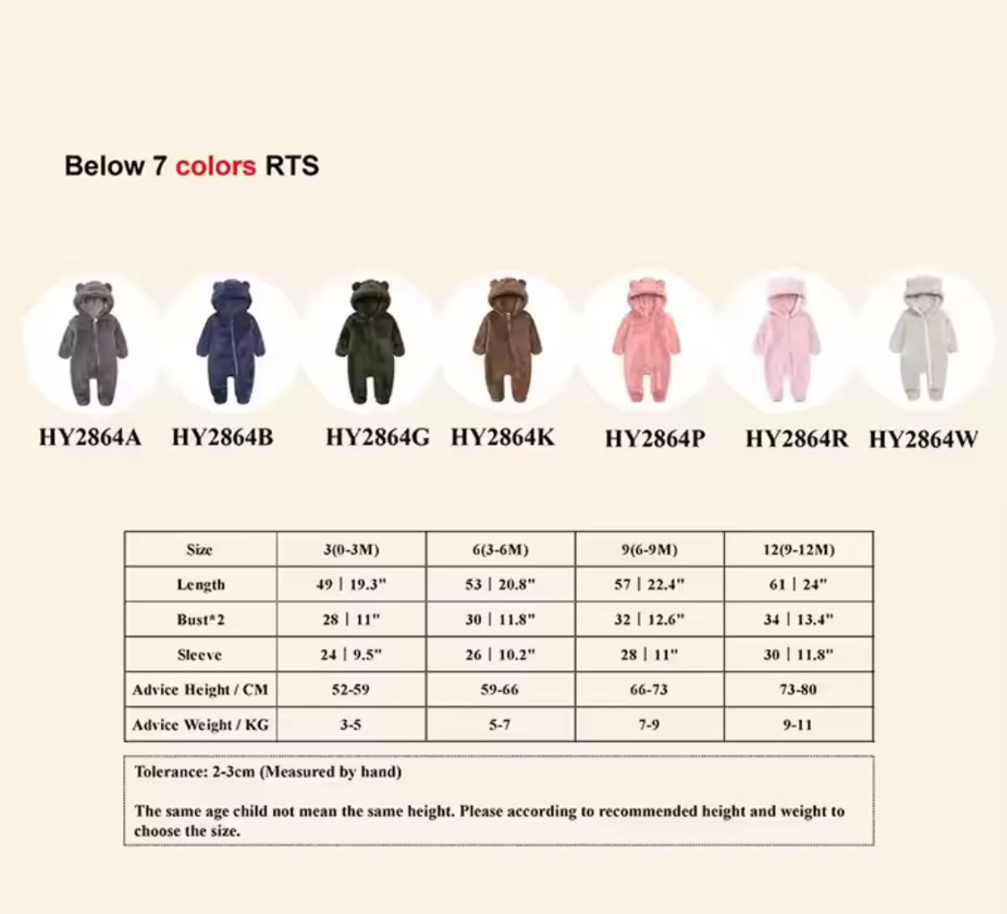 Baby fluffy all in one bear suit