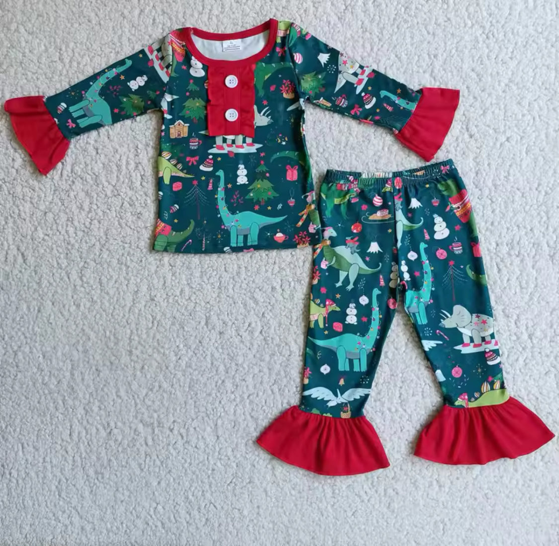flared dinosaur Christmas pjs