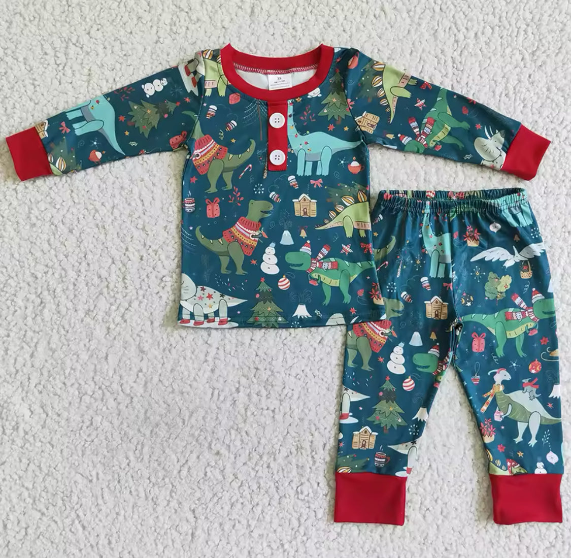 None flared dinosaur Christmas pyjamas