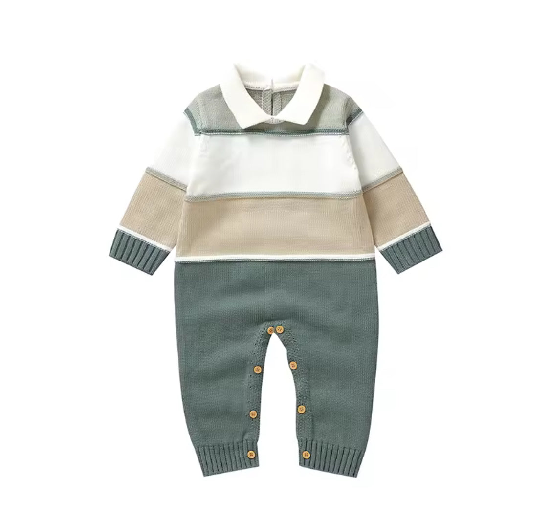 Classic Knitted Baby Romper – Footless with Turn-Down Collar