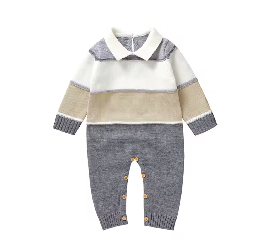 Classic Knitted Baby Romper – Footless with Turn-Down Collar
