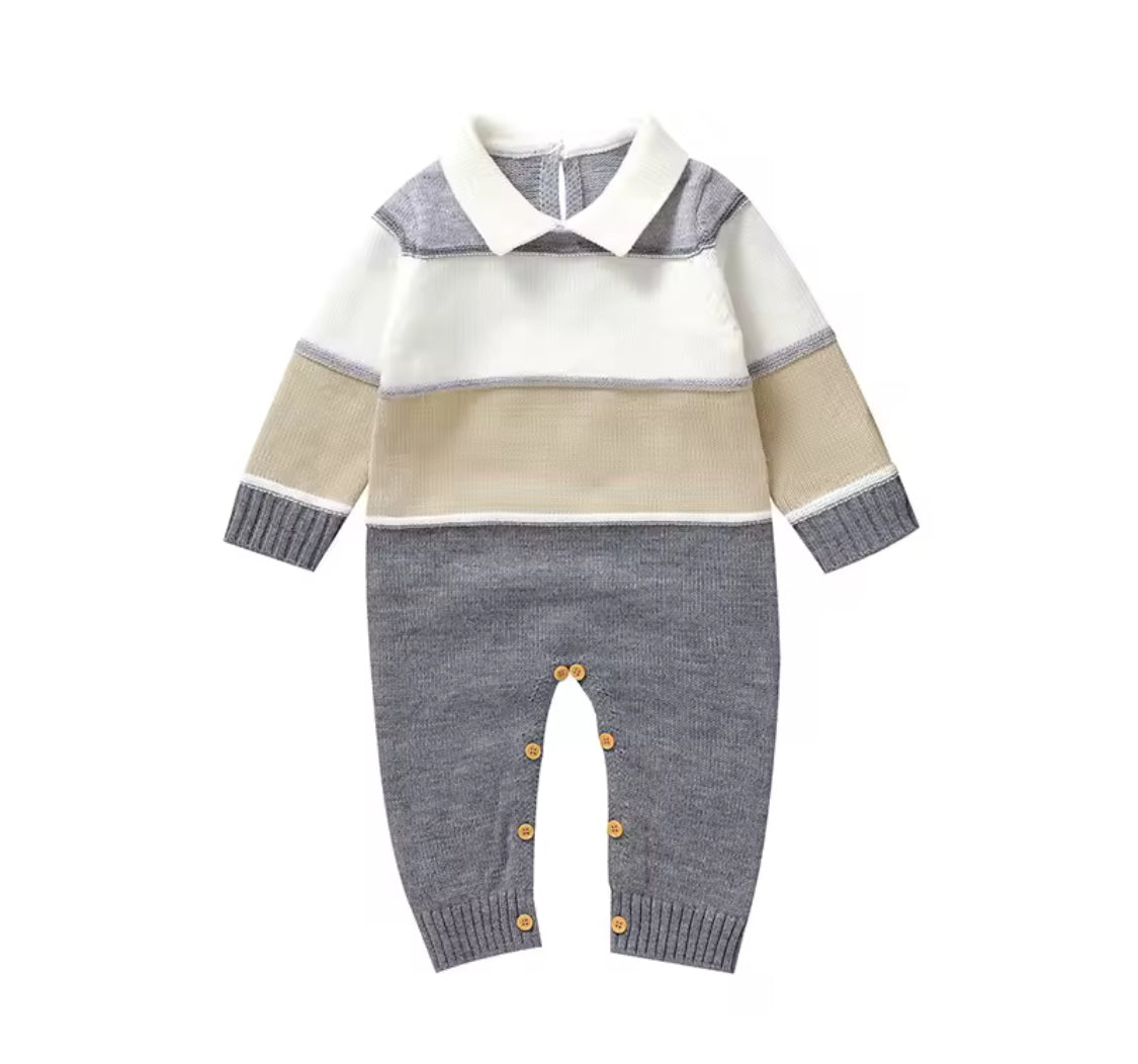 Classic Knitted Baby Romper – Footless with Turn-Down Collar