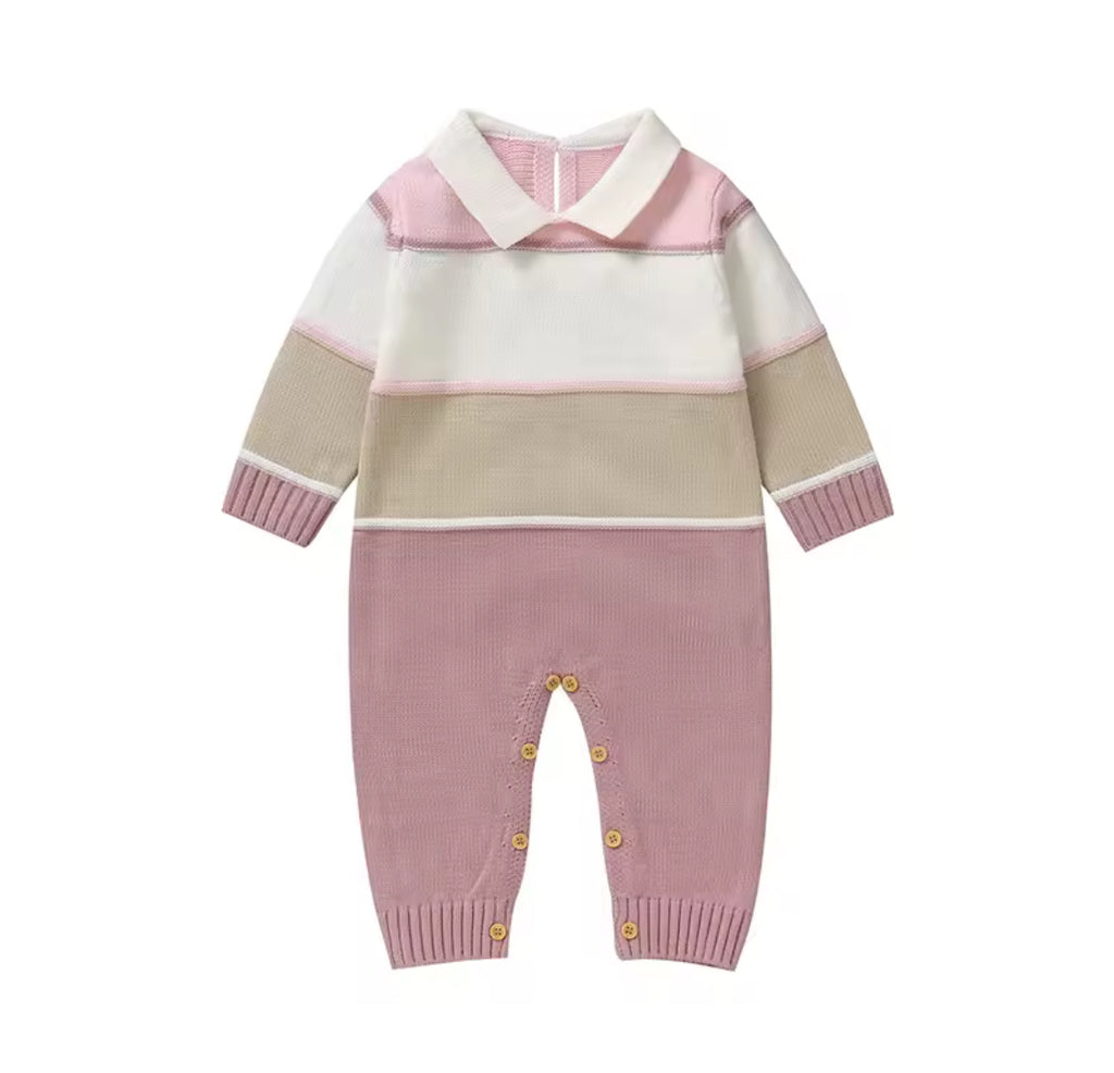Classic Knitted Baby Romper – Footless with Turn-Down Collar
