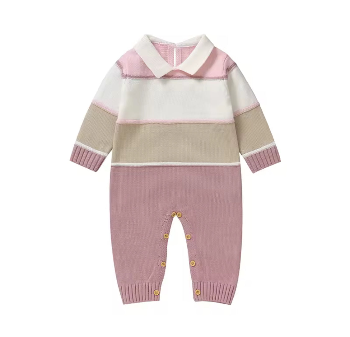 Classic Knitted Baby Romper – Footless with Turn-Down Collar