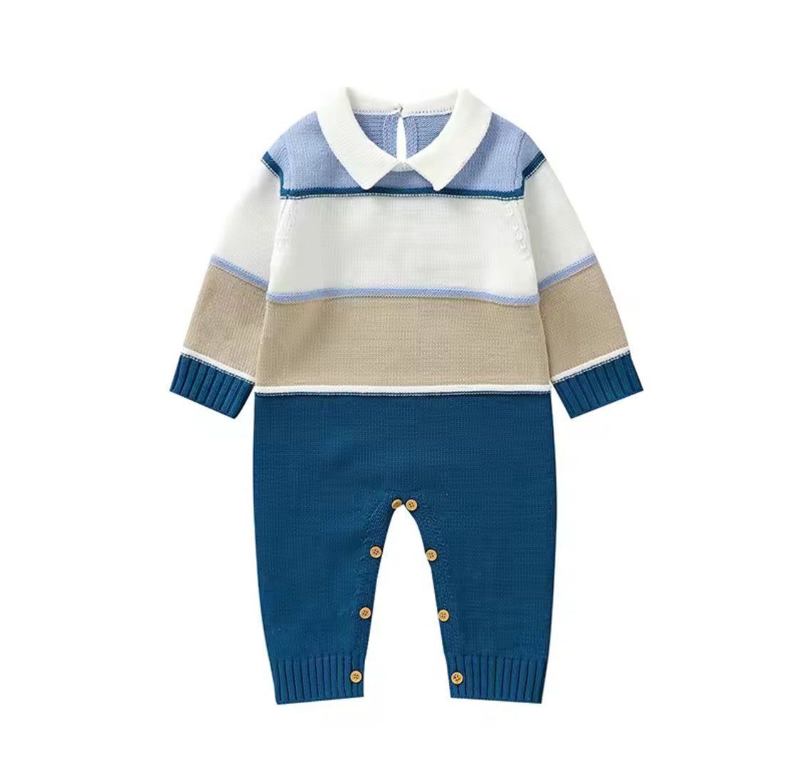 Classic Knitted Baby Romper – Footless with Turn-Down Collar