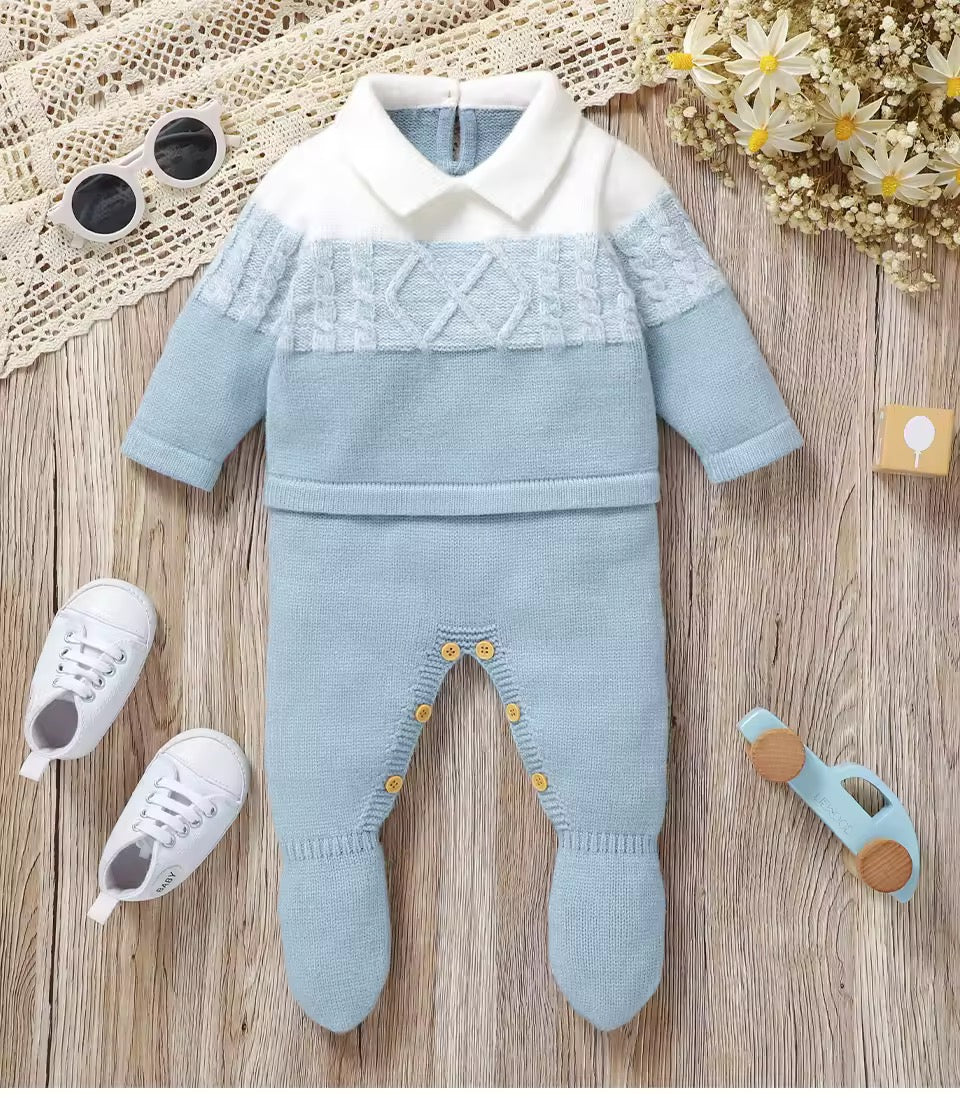 Knitted Baby Jumper & Footed Trousers Set – 2 Piece