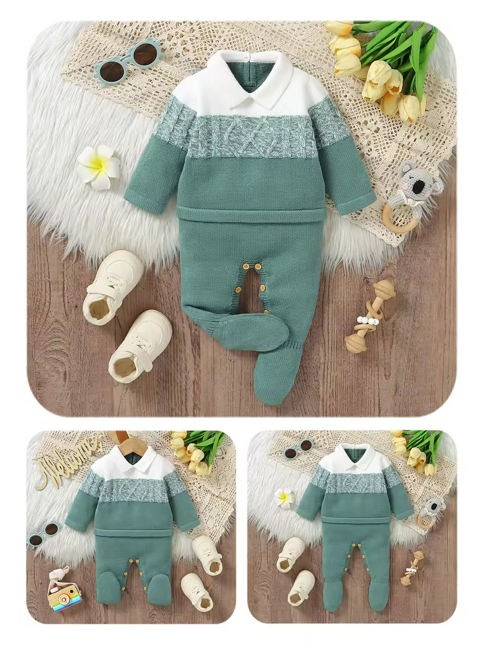Knitted Baby Jumper & Footed Trousers Set – 2 Piece