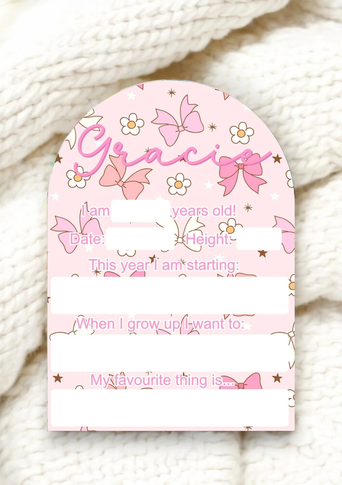 UV PRINTED BACK-TO-SCHOOL BOARD WITH CUSTOM ACRYLIC NAME - BOWS & FLOWERS