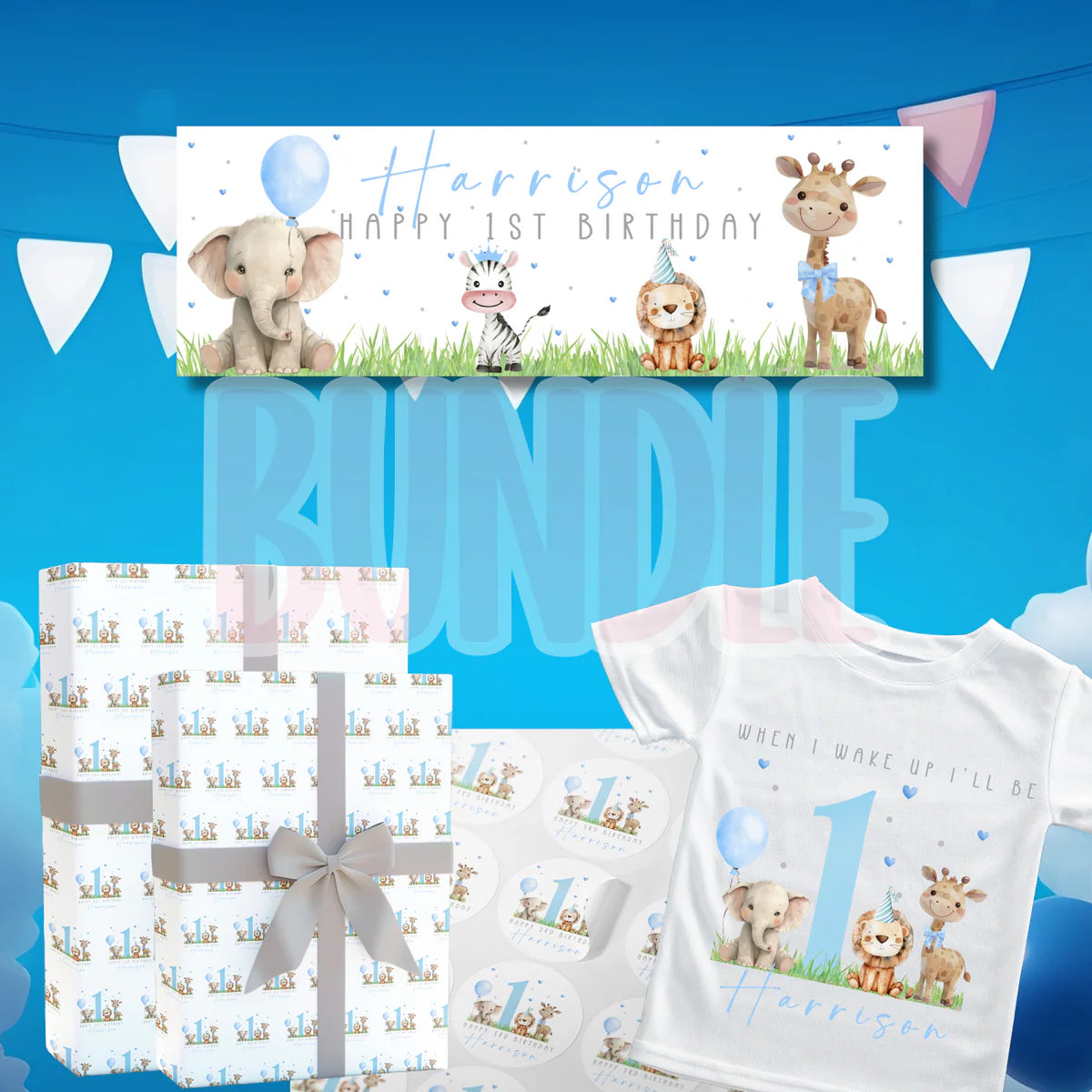 Blue safari birthday bundle