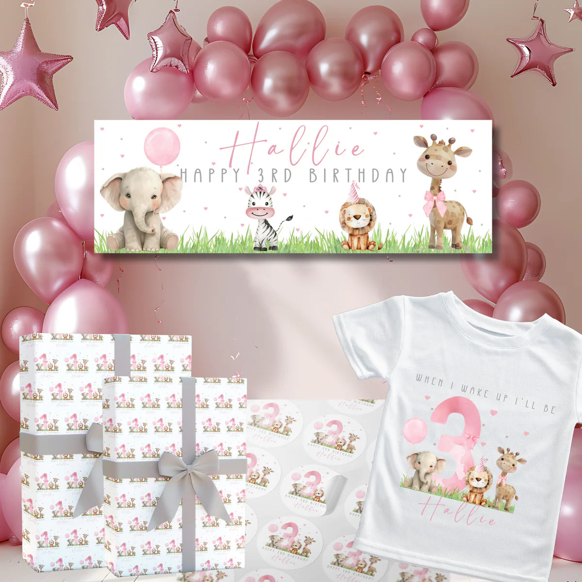 Pink safari birthday bundle