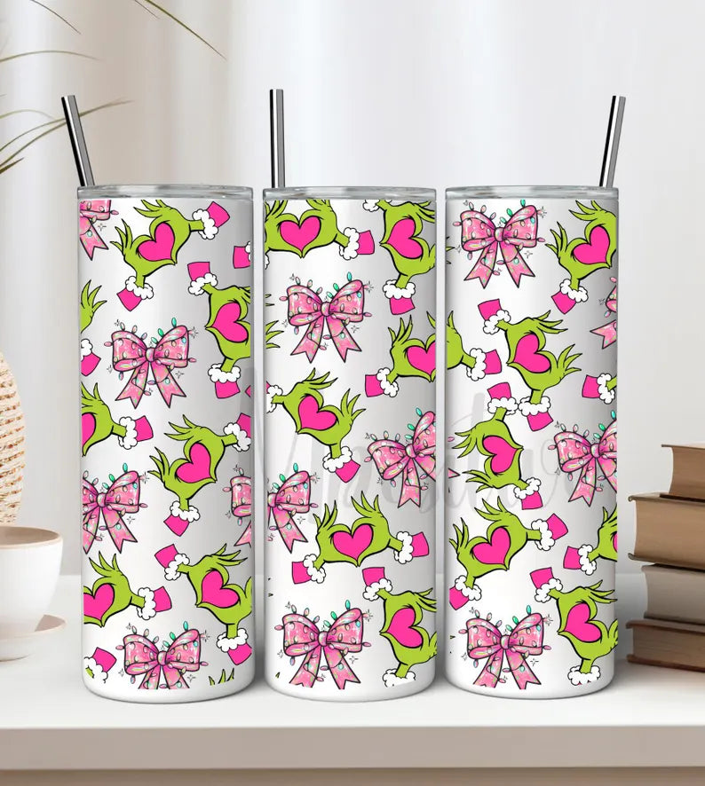 Christmas hands with hearts and bows 20oz tumbler