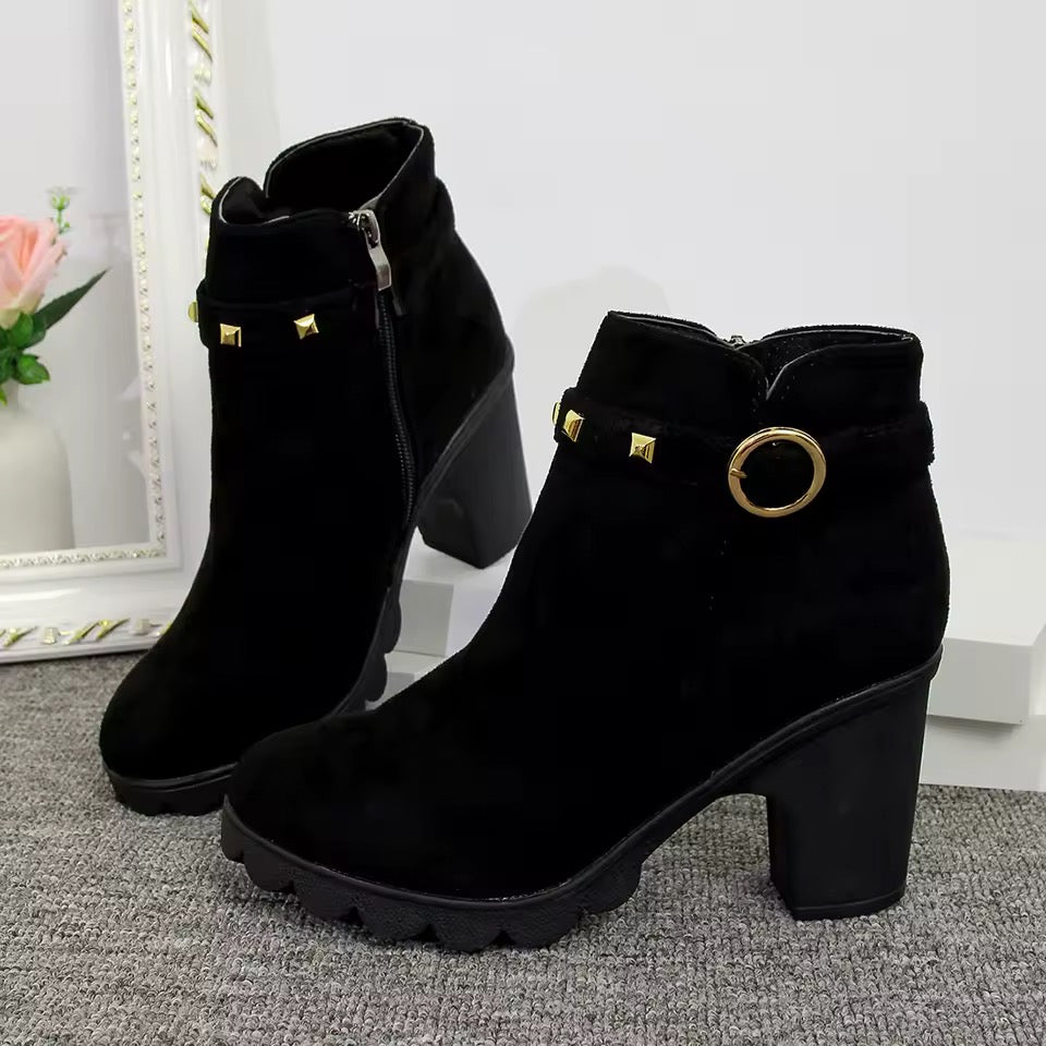 High Heeled Ankle Boots Retro Suede