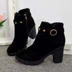 High Heeled Ankle Boots Retro Suede