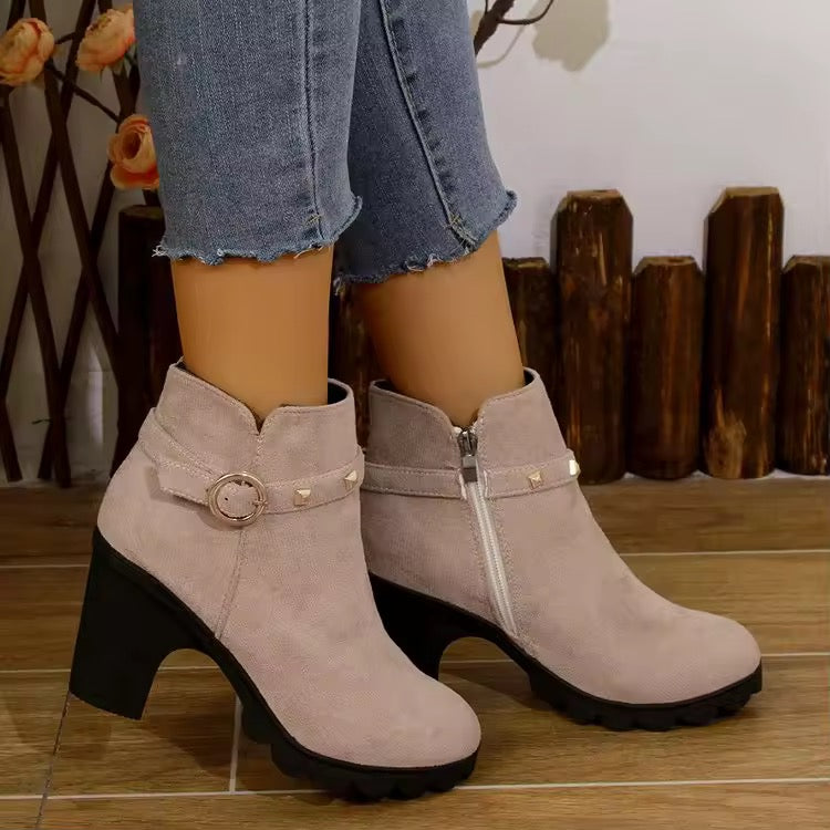 High Heeled Ankle Boots Retro Suede