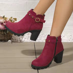High Heeled Ankle Boots Retro Suede
