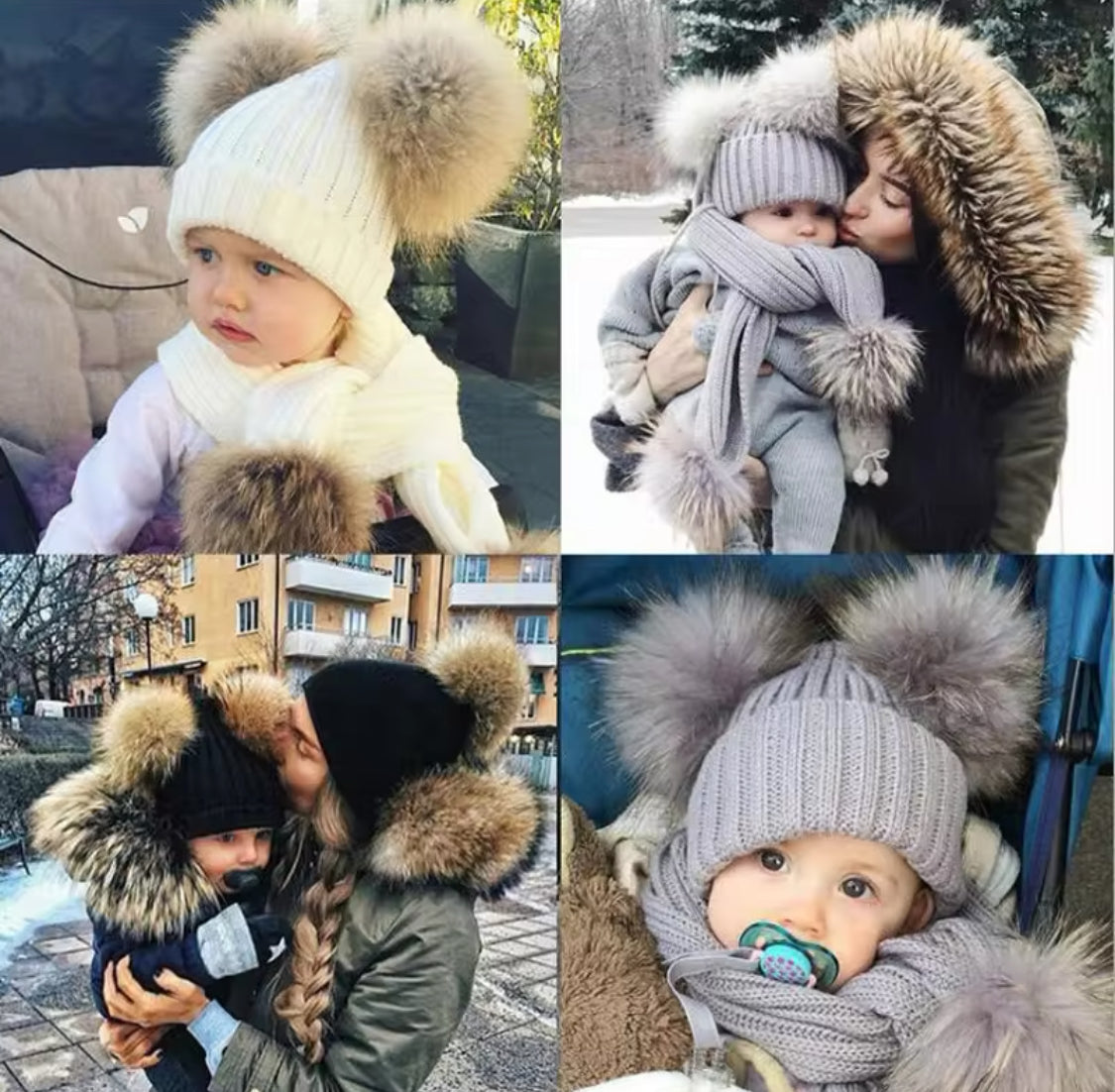 Mama and mini matching pom pom hats