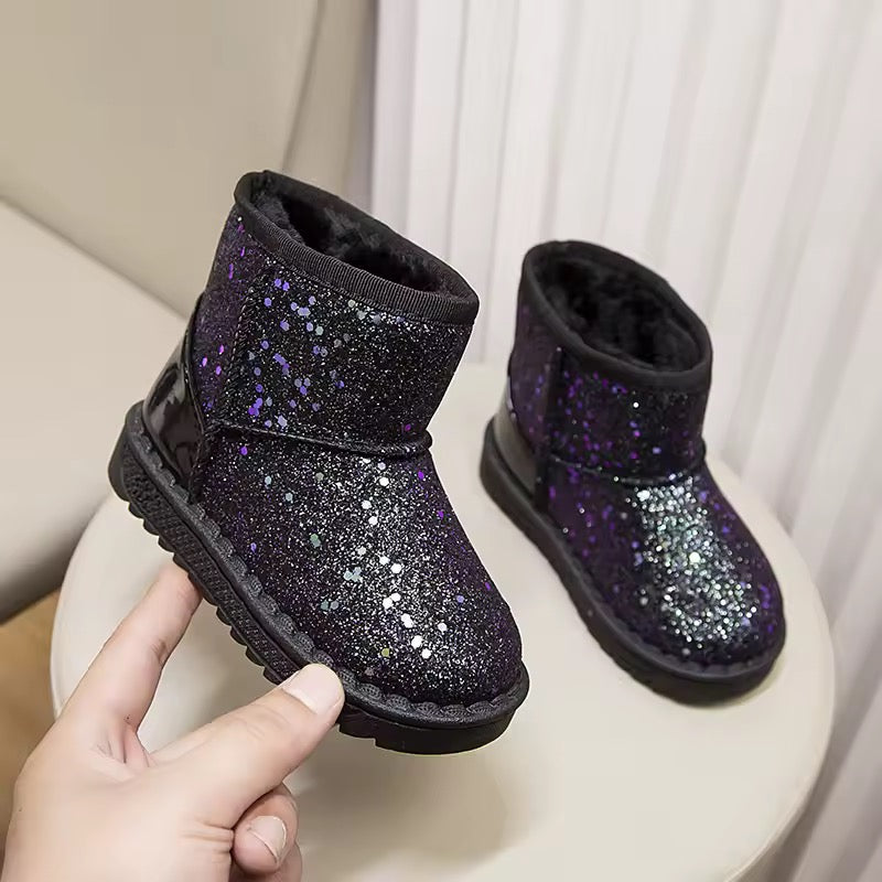 Winter Girl's Snow Boots Glimmer Three Colors Thick Fur Kids Short Boot