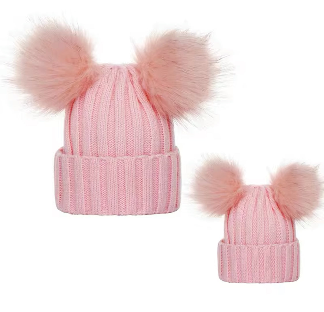 Mama and mini matching pom pom hats