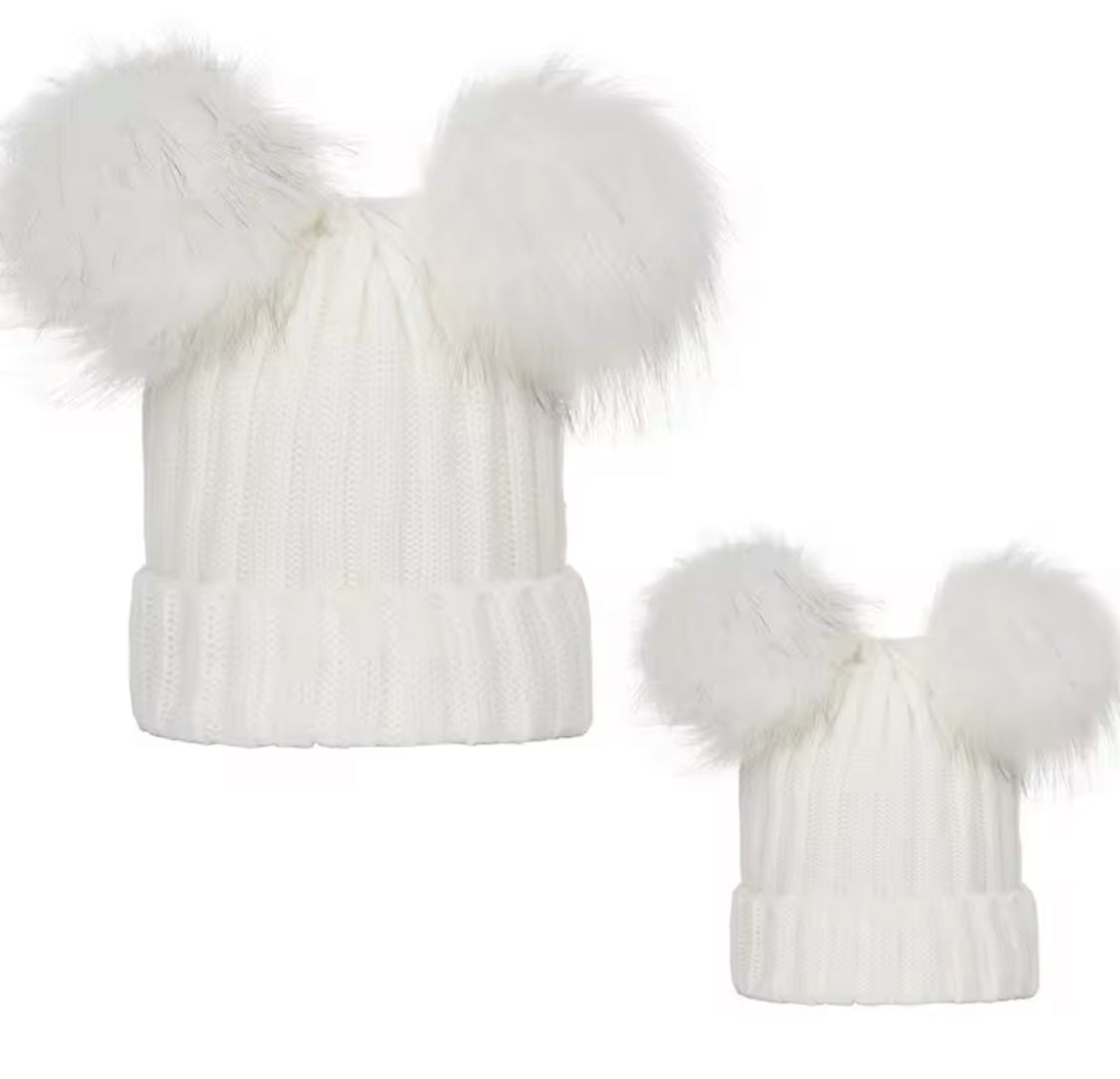 Mama and mini matching pom pom hats