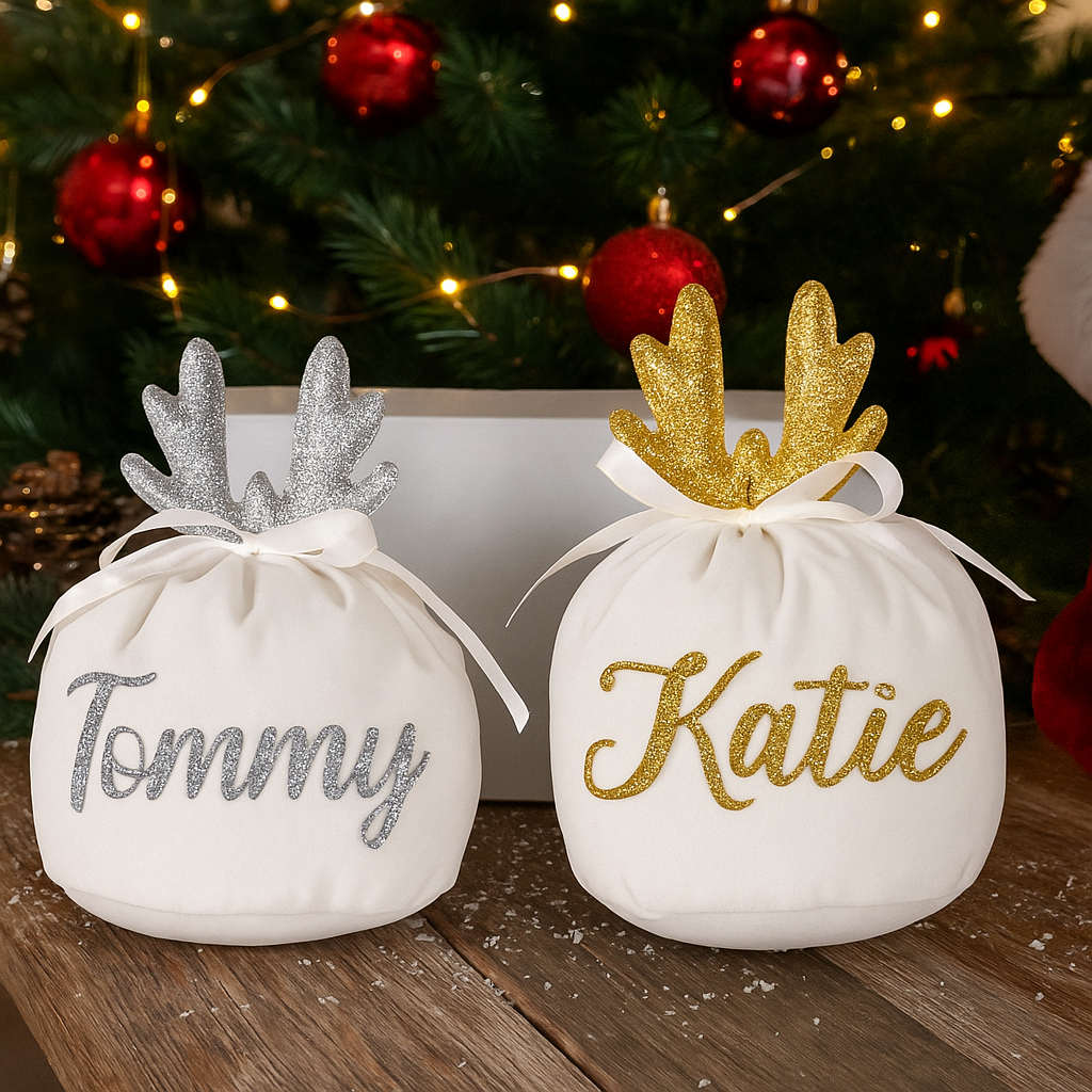 Personalised glitter antler gift bags
