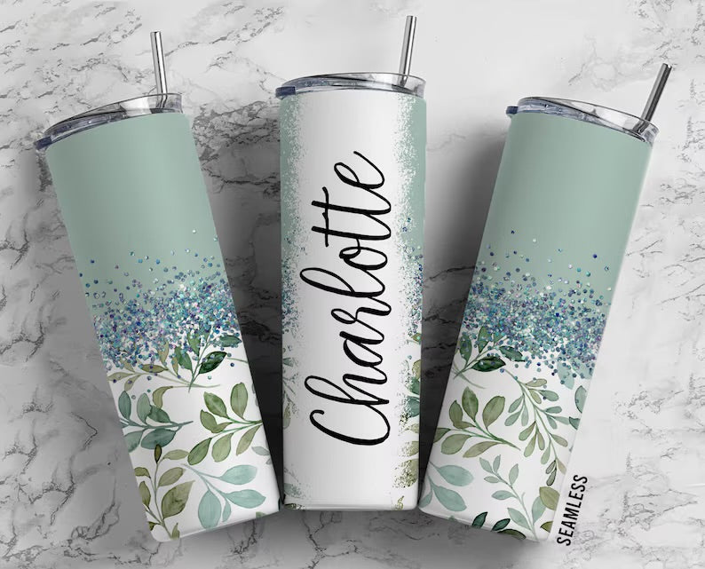 Personalised sage green 20oz tumbler