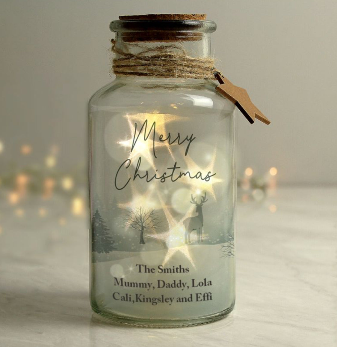 Personalised Merry Christmas LED Glass Jar
