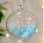 Personalised Blue Feather Silver Star Glass Bauble