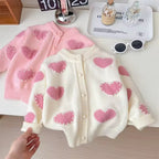 Fluffy Heart Pearl Cardigan for Girls – Toddler Knit Sweater in Pink or Cream | Ages 12 Months to 10 Years