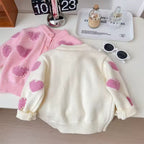 Fluffy Heart Pearl Cardigan for Girls – Toddler Knit Sweater in Pink or Cream | Ages 12 Months to 10 Years