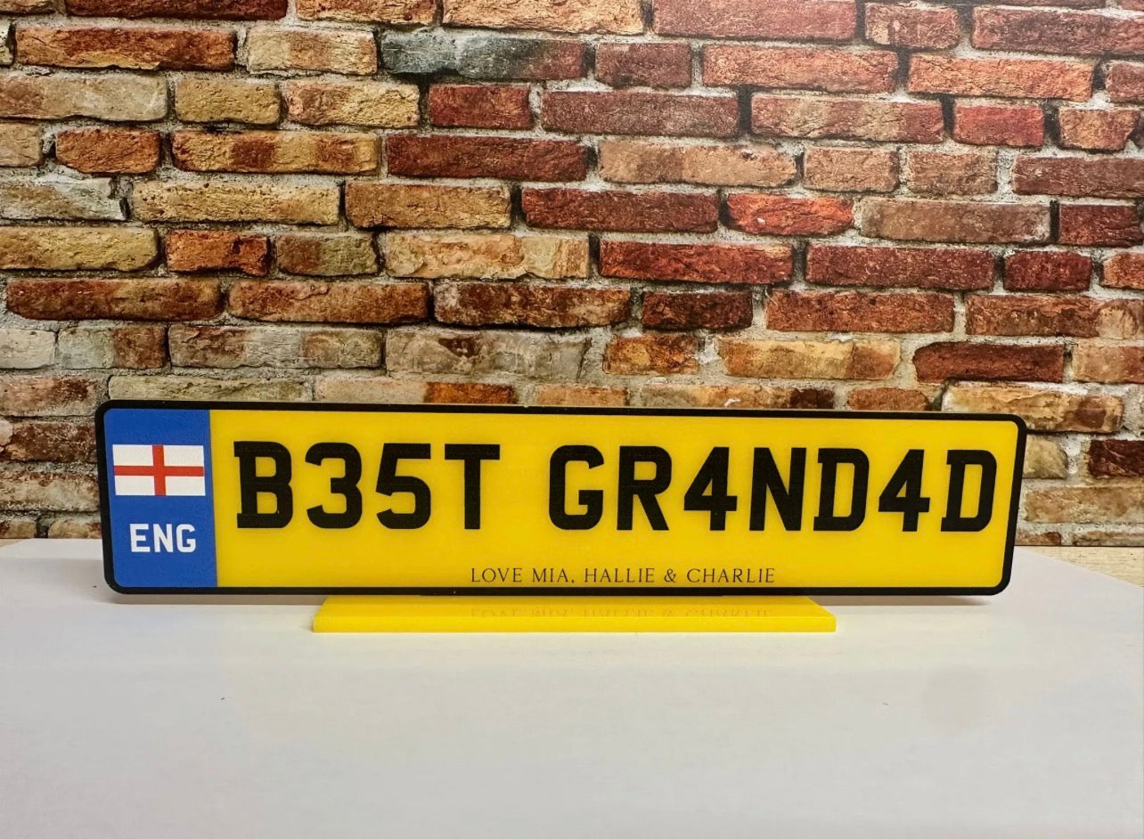 Personalised UV Printed Novelty Number Plate With Stand