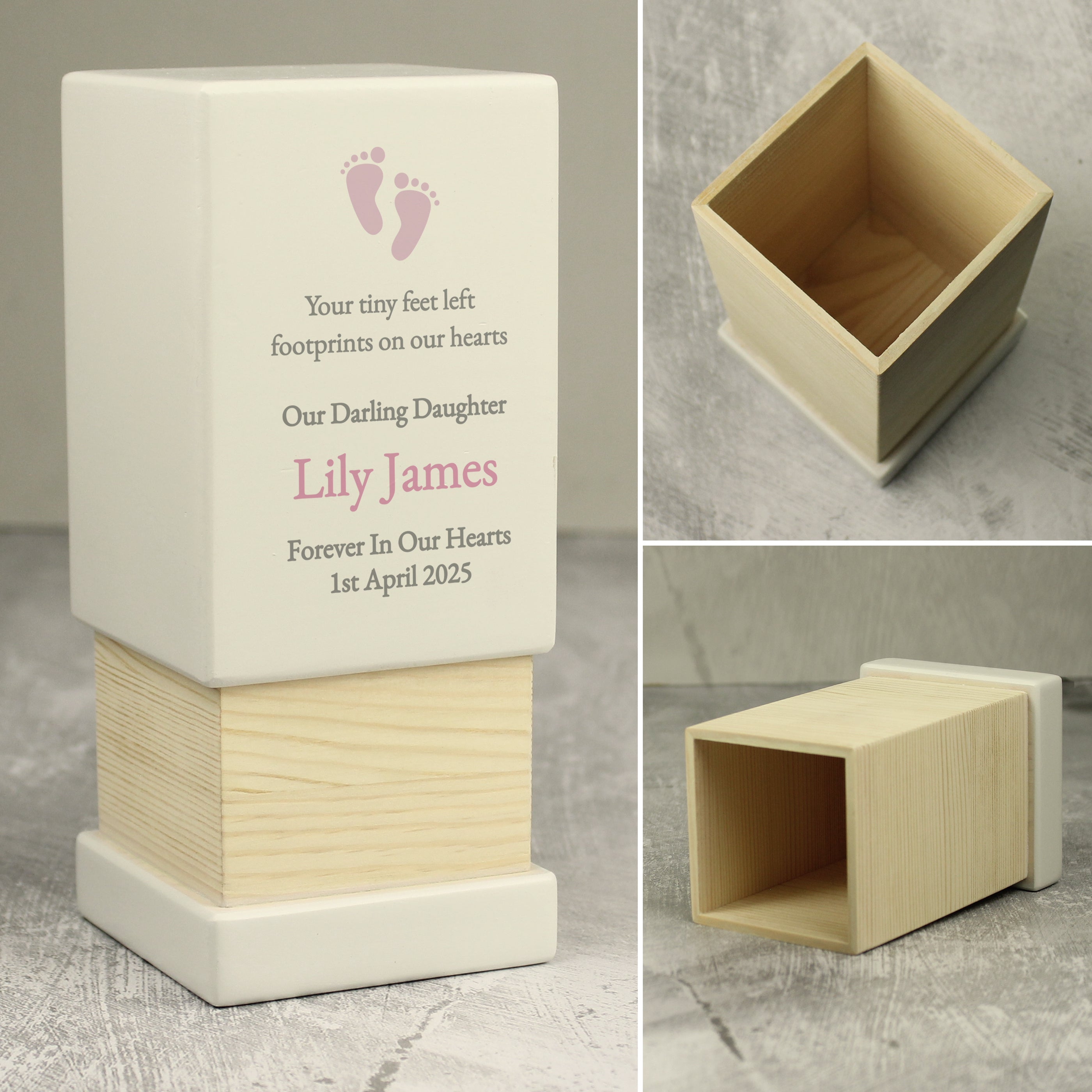 Personalised Small Wooden Urns blue/pink