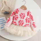 🎀 Teddy Bear &amp; Bow Knit Sweater + Tulle Skirt Set – Girls 9 Months to 5 Years