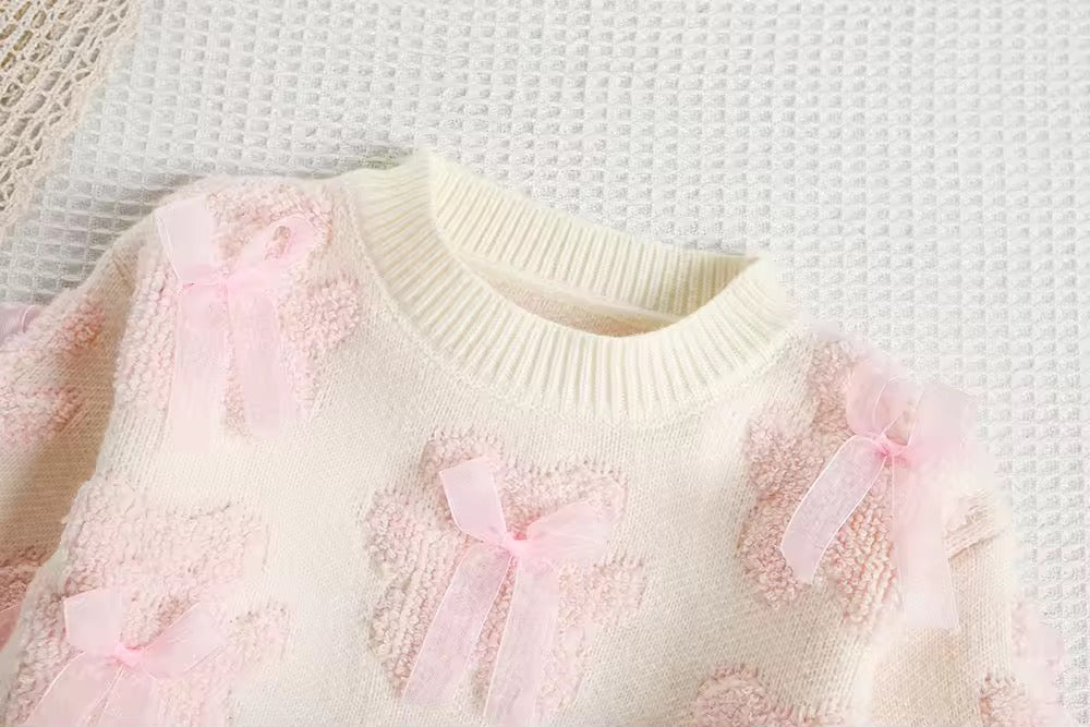 🎀 Teddy Bear &amp; Bow Knit Sweater + Tulle Skirt Set – Girls 9 Months to 5 Years