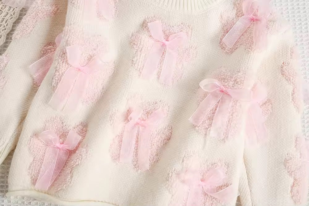 🎀 Teddy Bear &amp; Bow Knit Sweater + Tulle Skirt Set – Girls 9 Months to 5 Years