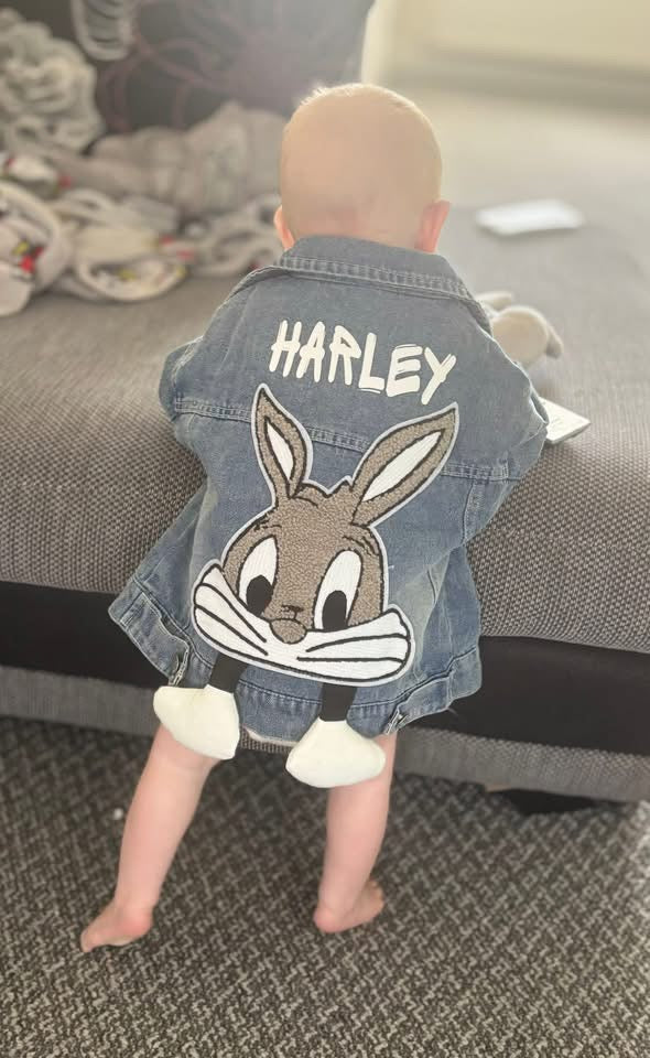 Personalised denim jacket with bunny