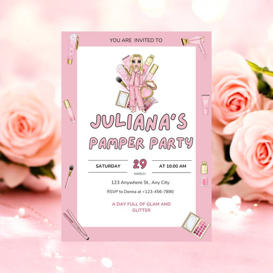 Make up pyjama girls party invite