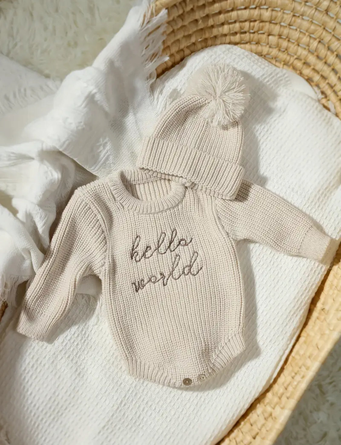 Welcome to the world knitted romper and hat