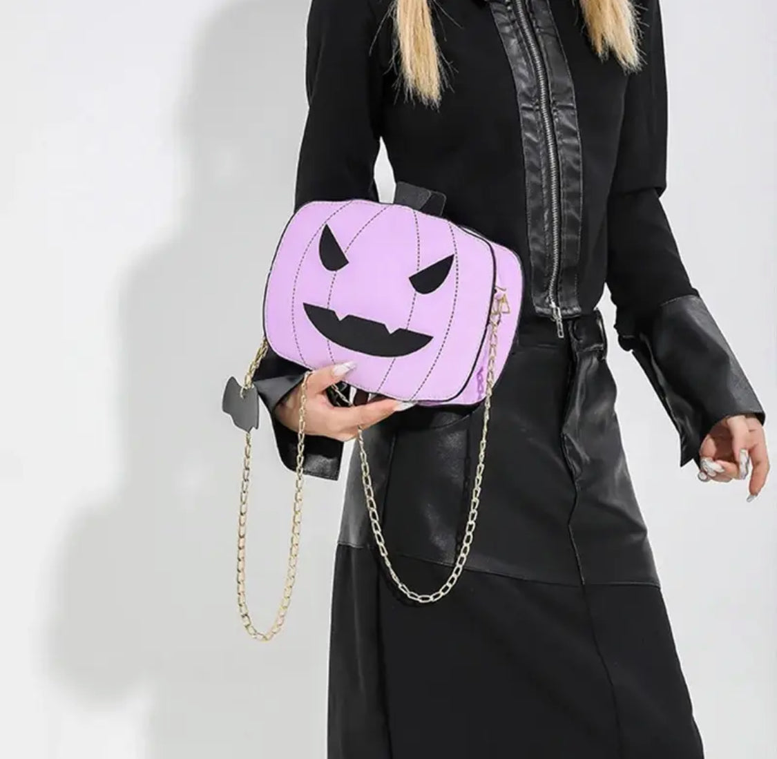 Faux leather pumpkin handbag