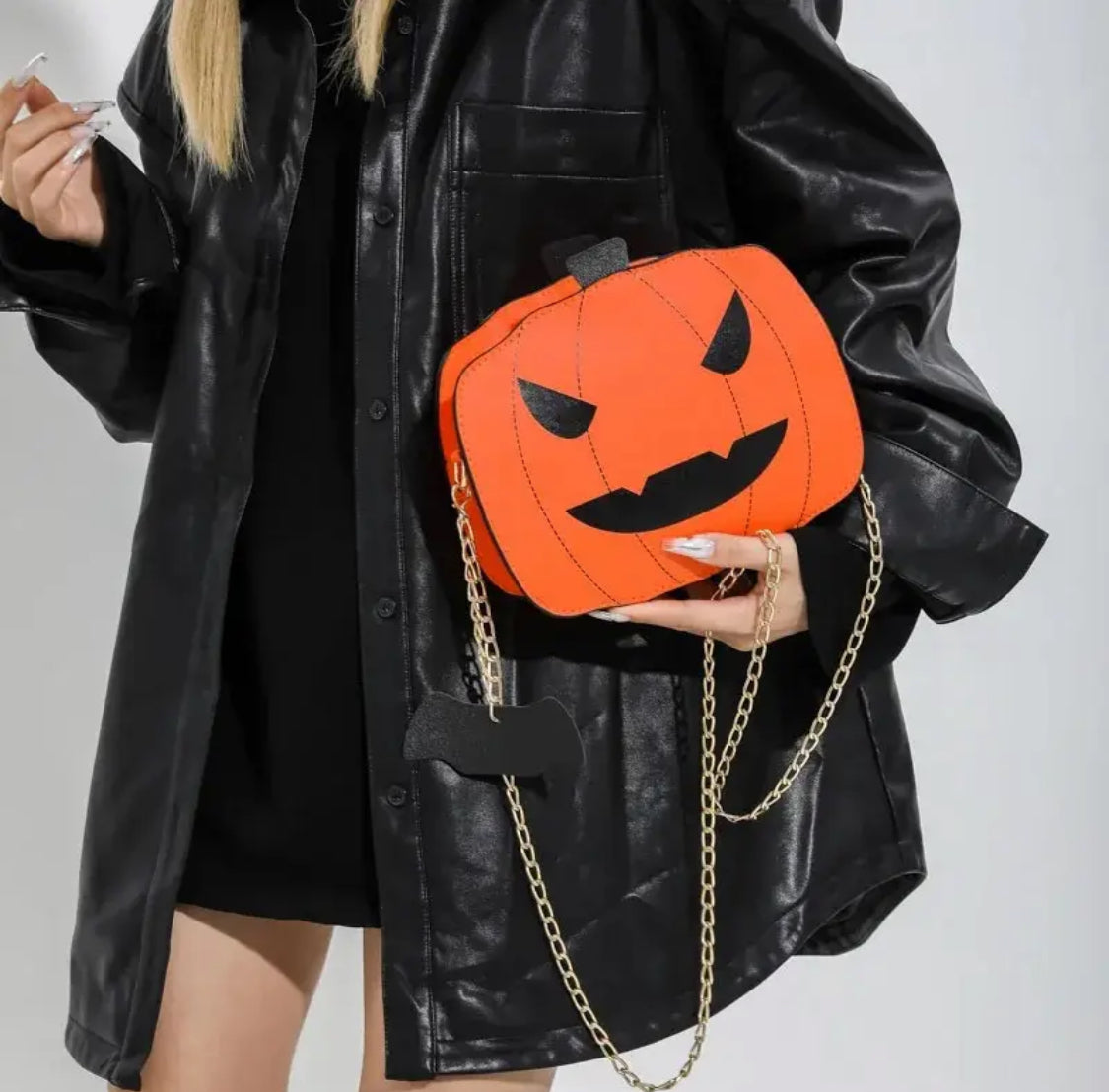 Faux leather pumpkin handbag