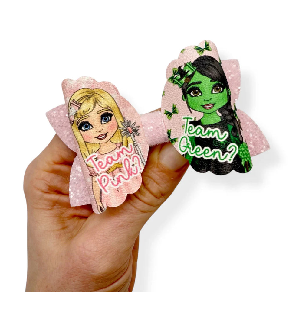 Surprise 3.5” leatherette and fabric hair bows