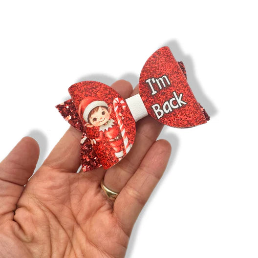 Surprise Christmas 3.5” leatherette and fabric hair bows