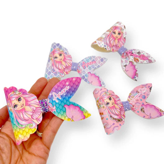 Surprise 3.5” leatherette and fabric hair bows