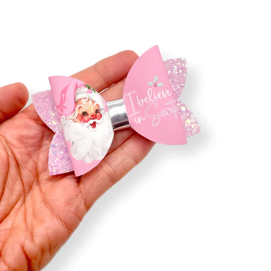 Surprise Christmas 3.5” leatherette and fabric hair bows